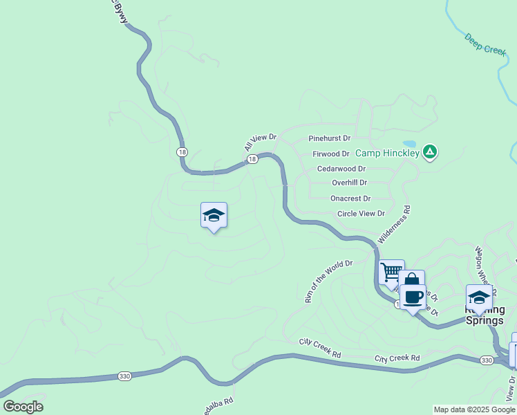 map of restaurants, bars, coffee shops, grocery stores, and more near 31153 All View Drive in Running Springs