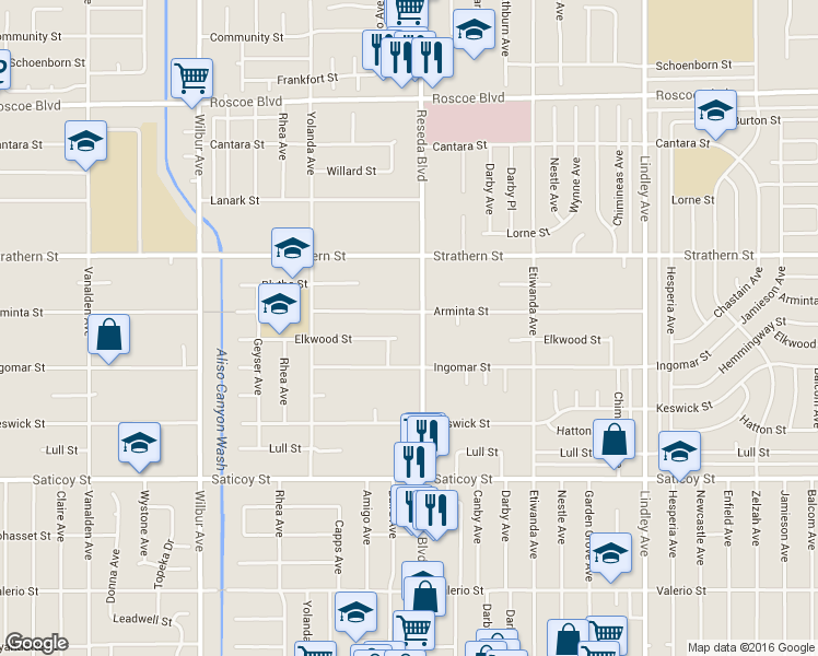 map of restaurants, bars, coffee shops, grocery stores, and more near in Los Angeles