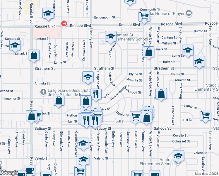 map of restaurants, bars, coffee shops, grocery stores, and more near 7848 Chastain Avenue in Los Angeles
