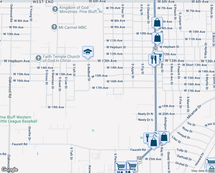 map of restaurants, bars, coffee shops, grocery stores, and more near 4413 West 17th Avenue in Pine Bluff