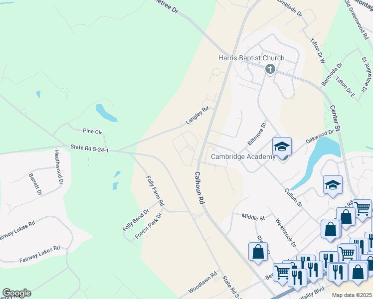map of restaurants, bars, coffee shops, grocery stores, and more near 212 Langley Road in Greenwood