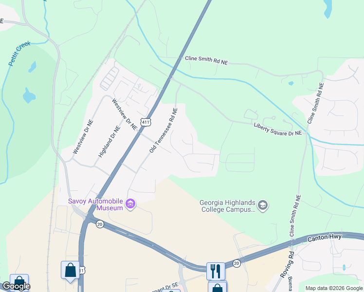 map of restaurants, bars, coffee shops, grocery stores, and more near 17 Kaleigh Court Northeast in Cartersville