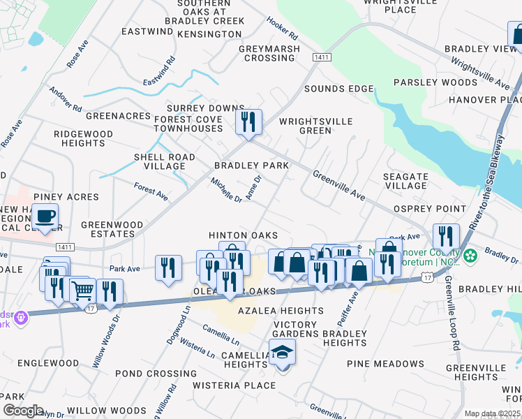 map of restaurants, bars, coffee shops, grocery stores, and more near 133 Hinton Avenue in Wilmington