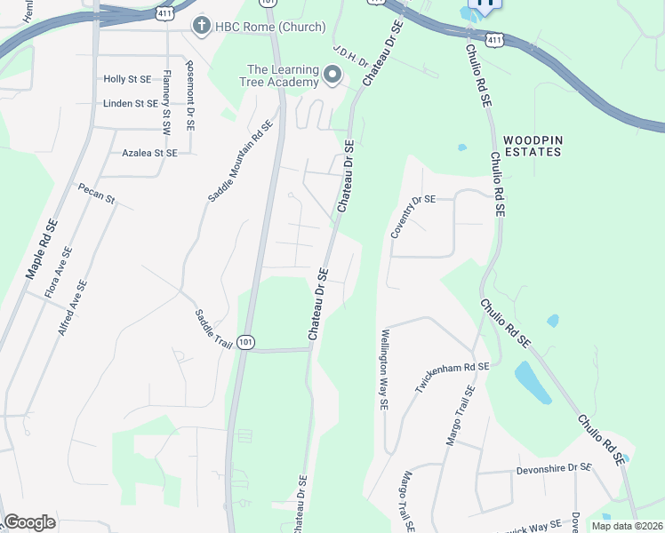 map of restaurants, bars, coffee shops, grocery stores, and more near 211 Chateau Drive Southeast in Rome