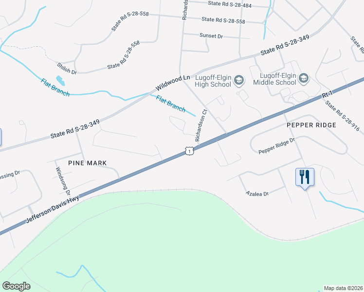 map of restaurants, bars, coffee shops, grocery stores, and more near 1364 U.S. 1 in Lugoff