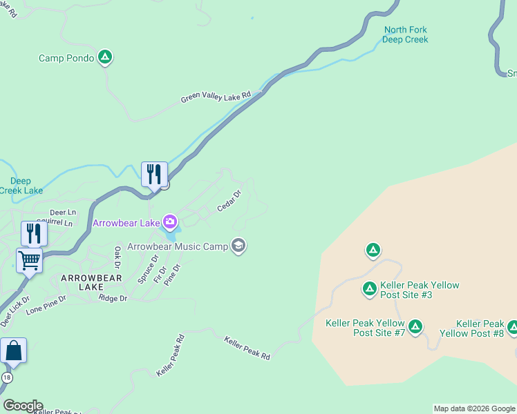 map of restaurants, bars, coffee shops, grocery stores, and more near 2190 Tank Road in San Bernardino County