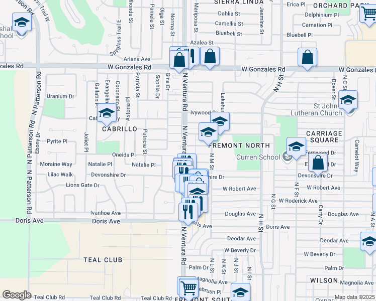 map of restaurants, bars, coffee shops, grocery stores, and more near 1160 North Ventura Road in Oxnard
