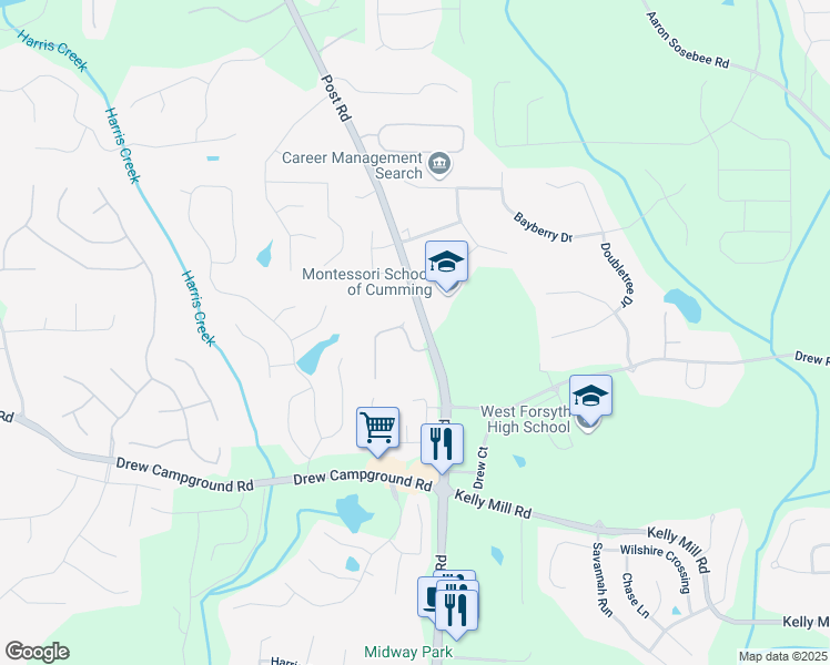 map of restaurants, bars, coffee shops, grocery stores, and more near 4750 Amble Trace in Cumming