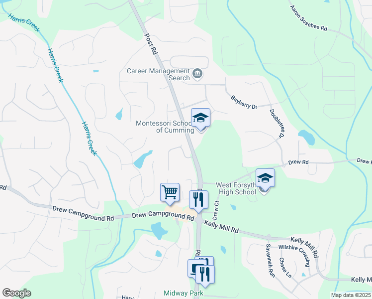 map of restaurants, bars, coffee shops, grocery stores, and more near 4750 Amble Trace in Cumming
