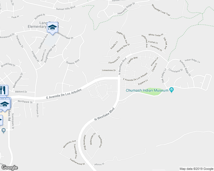 map of restaurants, bars, coffee shops, grocery stores, and more near 2100 East Thousand Oaks Boulevard in Thousand Oaks