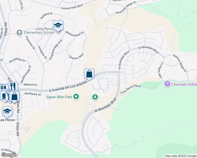 map of restaurants, bars, coffee shops, grocery stores, and more near 2746 East Avenida De Los Arboles in Thousand Oaks