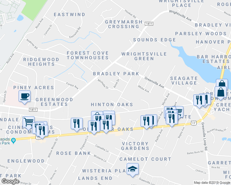 map of restaurants, bars, coffee shops, grocery stores, and more near 133 Hinton Avenue in Wilmington