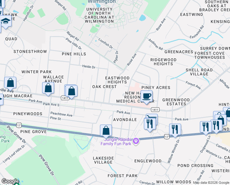 map of restaurants, bars, coffee shops, grocery stores, and more near 208 Rose Avenue in Wilmington