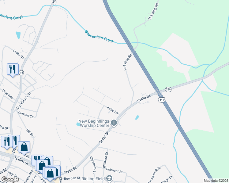 map of restaurants, bars, coffee shops, grocery stores, and more near in Commerce