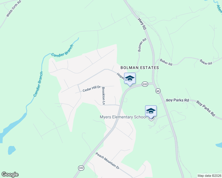 map of restaurants, bars, coffee shops, grocery stores, and more near 7117 Cedar Hill Drive in Gainesville