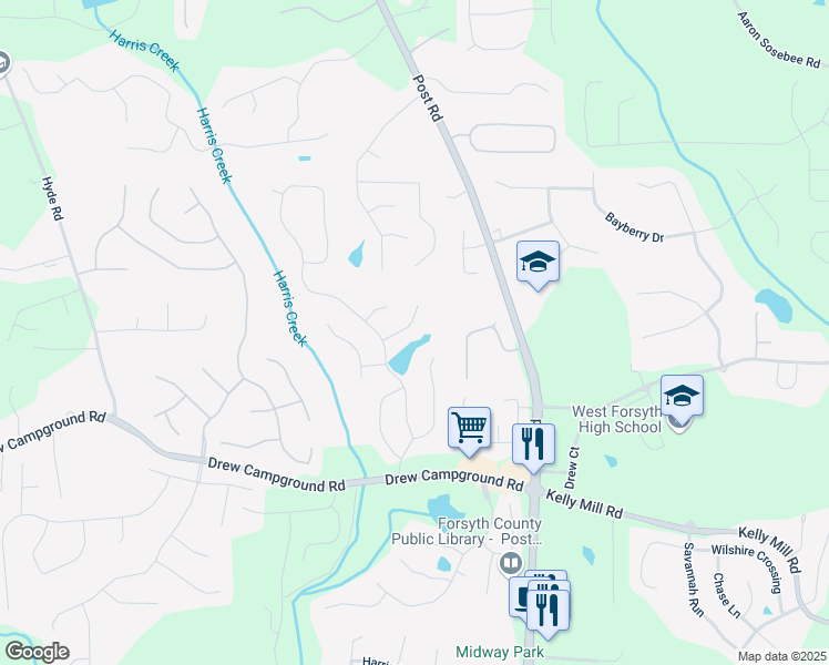 map of restaurants, bars, coffee shops, grocery stores, and more near 3950 Almandine Way in Cumming