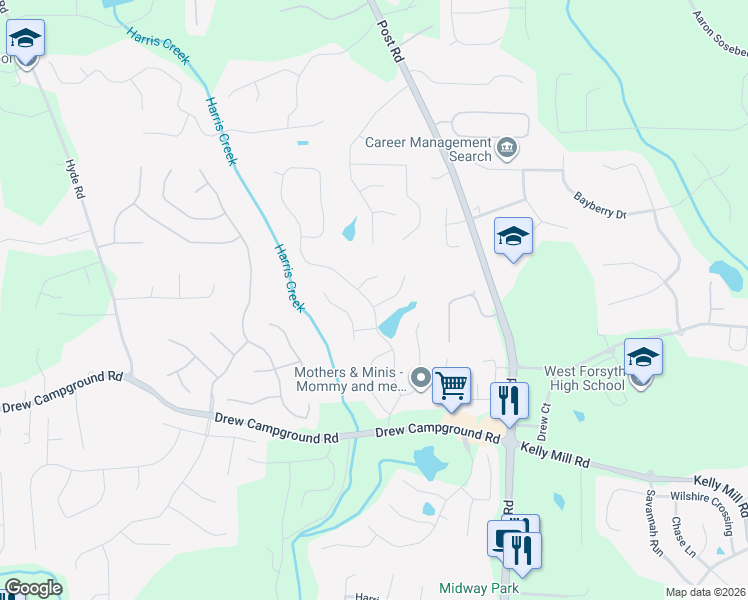 map of restaurants, bars, coffee shops, grocery stores, and more near 3910 Azurite Street in Cumming
