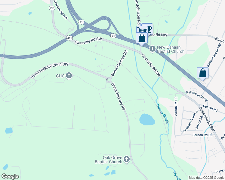 map of restaurants, bars, coffee shops, grocery stores, and more near 11 Cline Drive Southwest in Cartersville