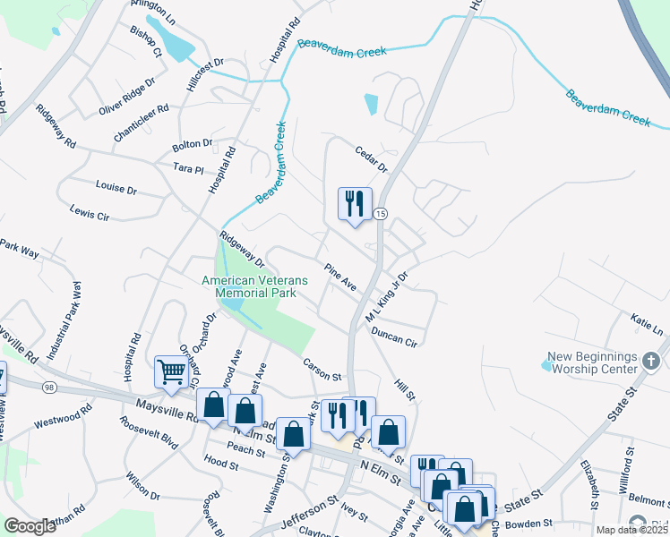 map of restaurants, bars, coffee shops, grocery stores, and more near 116 Pine Avenue in Commerce