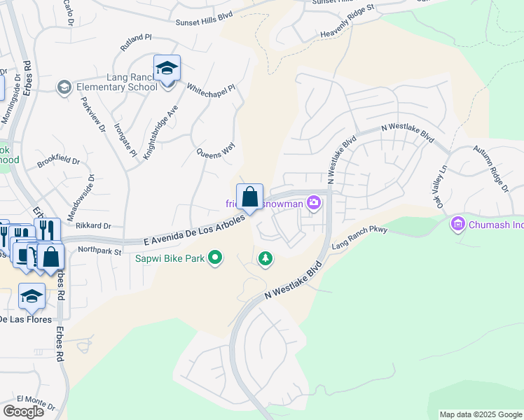 map of restaurants, bars, coffee shops, grocery stores, and more near 2746 East Avenida De Los Arboles in Thousand Oaks