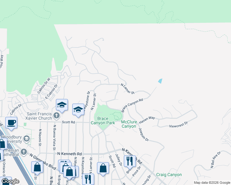 map of restaurants, bars, coffee shops, grocery stores, and more near 3138 Highland View Drive in Burbank