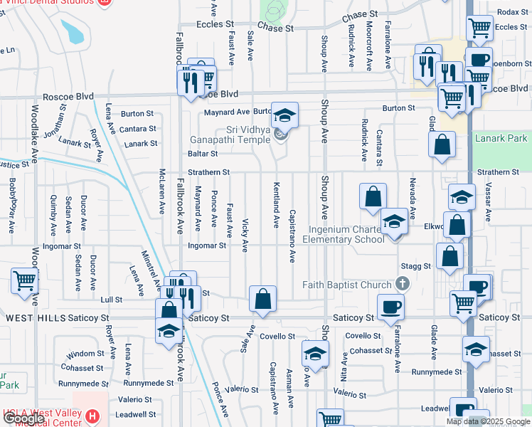 map of restaurants, bars, coffee shops, grocery stores, and more near 7850 Sale Avenue in Los Angeles