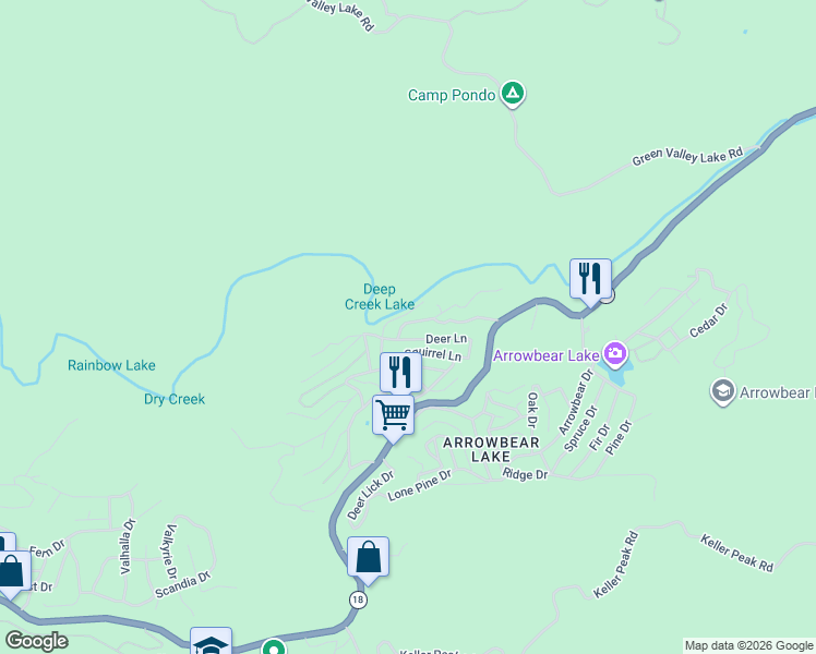 map of restaurants, bars, coffee shops, grocery stores, and more near 32891 Upper Boulder Road in Running Springs