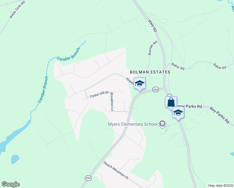 map of restaurants, bars, coffee shops, grocery stores, and more near 7117 Cedar Hill Drive in Gainesville