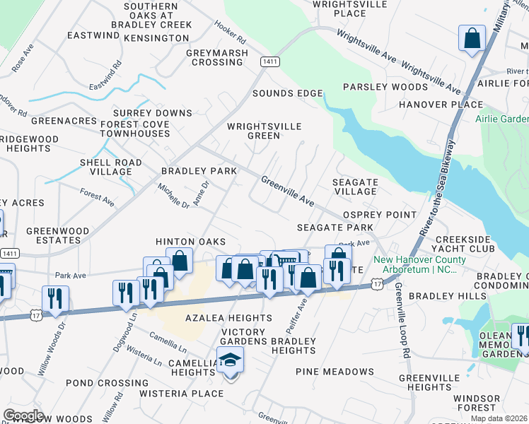 map of restaurants, bars, coffee shops, grocery stores, and more near 245 Whites Avenue, in Wilmington