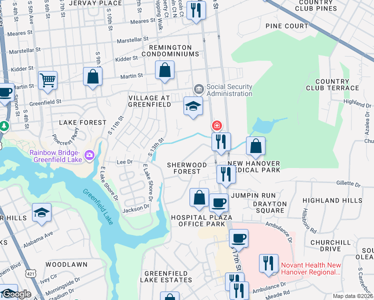 map of restaurants, bars, coffee shops, grocery stores, and more near 1502-1506 Parmele Dr in Wilmington
