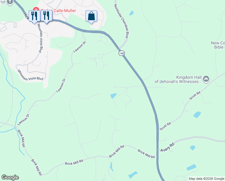 map of restaurants, bars, coffee shops, grocery stores, and more near 355 Newt Fowler Lane in Canton