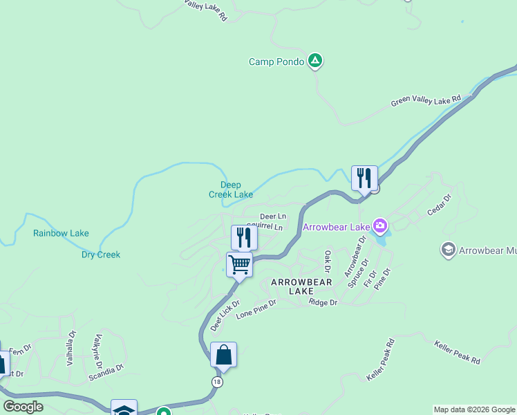 map of restaurants, bars, coffee shops, grocery stores, and more near 32891 Upper Boulder Road in Running Springs