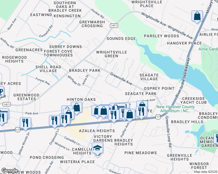 map of restaurants, bars, coffee shops, grocery stores, and more near 245 White Avenue in Wilmington