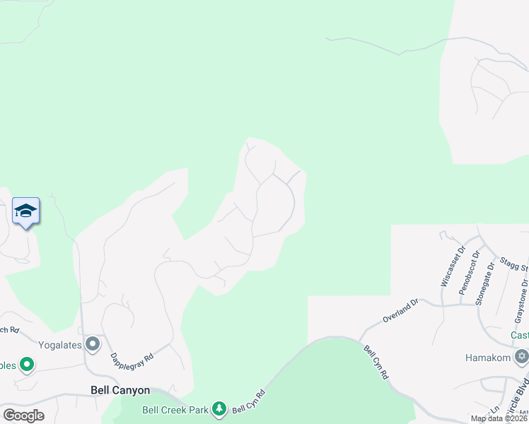 map of restaurants, bars, coffee shops, grocery stores, and more near 170 Dapplegray Road in Bell Canyon