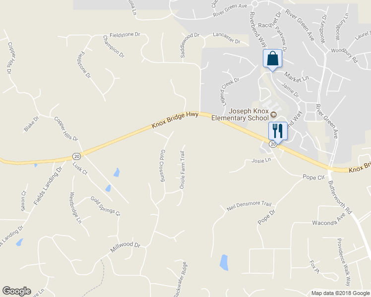 map of restaurants, bars, coffee shops, grocery stores, and more near 542 Oriole Farm Trail in Canton