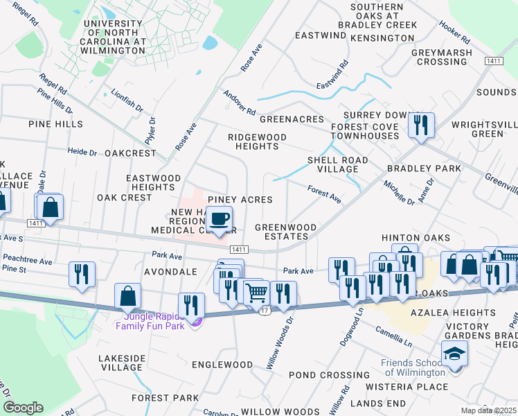 map of restaurants, bars, coffee shops, grocery stores, and more near 1200 Greenwood Avenue in Wilmington