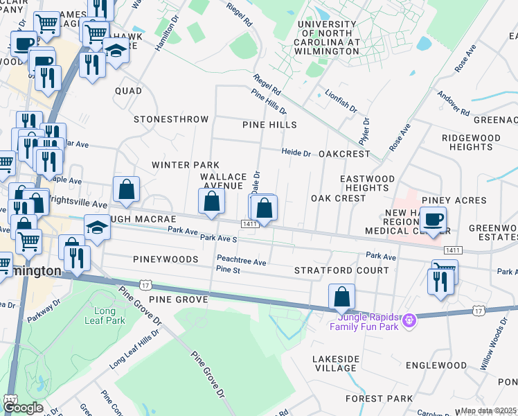 map of restaurants, bars, coffee shops, grocery stores, and more near 210 Wood Dale Drive in Wilmington