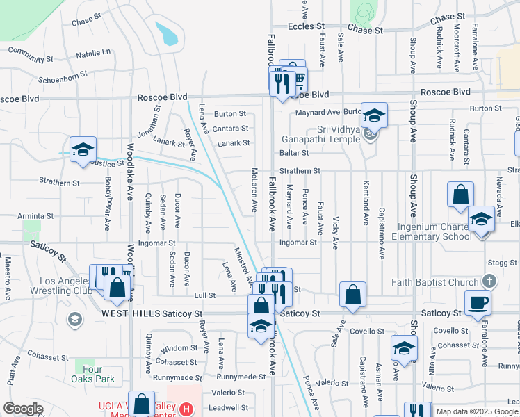 map of restaurants, bars, coffee shops, grocery stores, and more near 7856 McLaren Avenue in Los Angeles