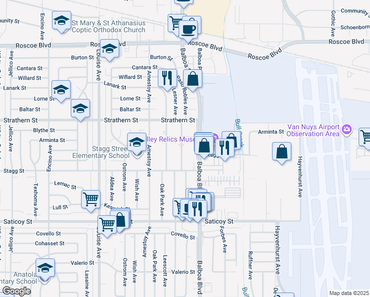 map of restaurants, bars, coffee shops, grocery stores, and more near 7856 Paso Robles Avenue in Los Angeles