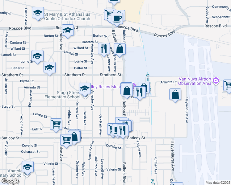 map of restaurants, bars, coffee shops, grocery stores, and more near 7856 Paso Robles Avenue in Los Angeles