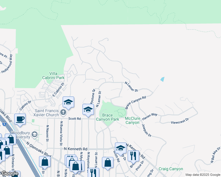 map of restaurants, bars, coffee shops, grocery stores, and more near 3107 Highland View Drive in Burbank