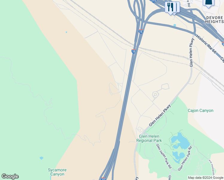 map of restaurants, bars, coffee shops, grocery stores, and more near 2234 Glen Helen Road in San Bernardino