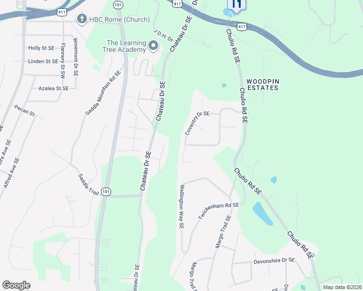 map of restaurants, bars, coffee shops, grocery stores, and more near 26 Coventry Drive Southeast in Rome