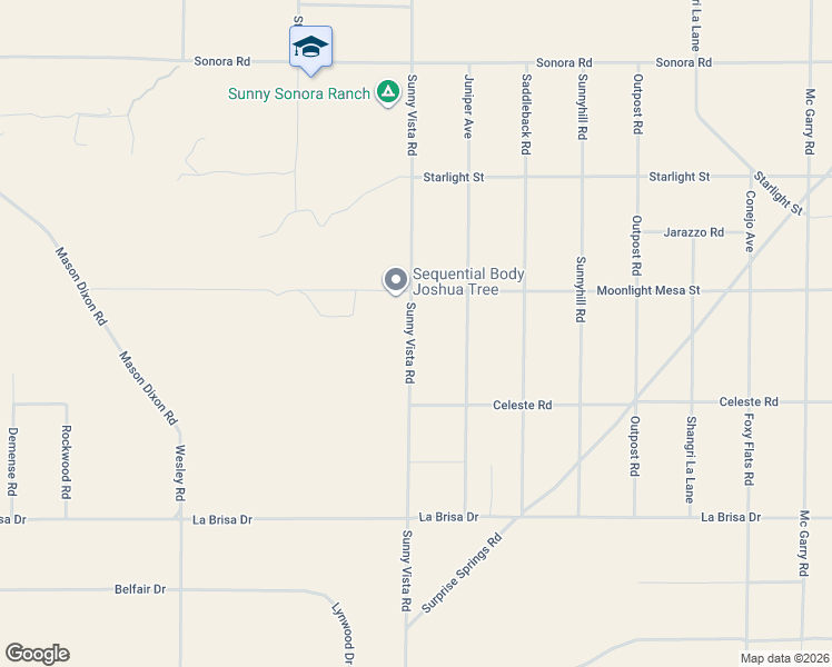 map of restaurants, bars, coffee shops, grocery stores, and more near 60945 Moonlight Mesa in Joshua Tree