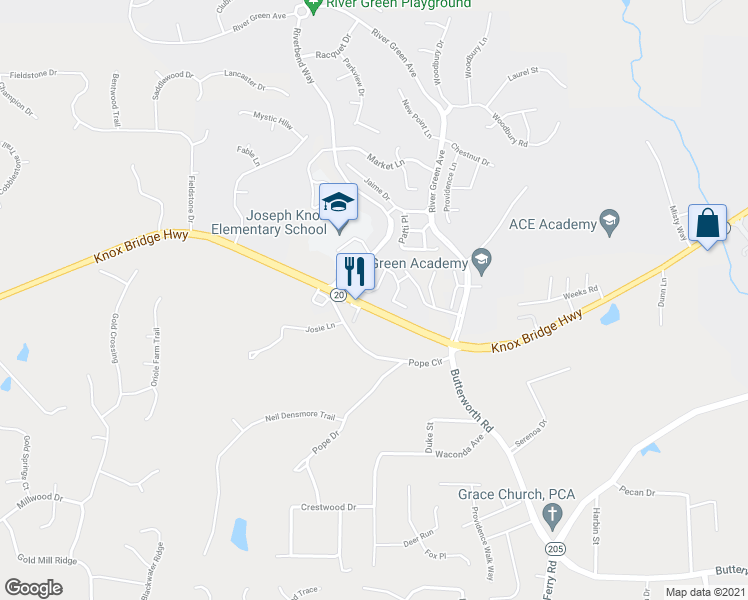 map of restaurants, bars, coffee shops, grocery stores, and more near 321 Oakview Way in Canton
