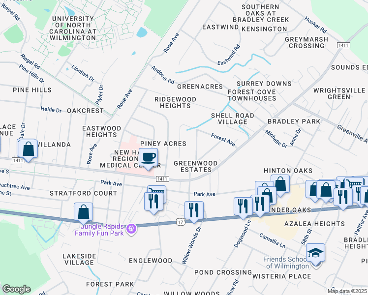 map of restaurants, bars, coffee shops, grocery stores, and more near 1200 Greenwood Avenue in Wilmington