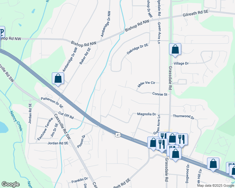 map of restaurants, bars, coffee shops, grocery stores, and more near 27 Paige Street in Cartersville
