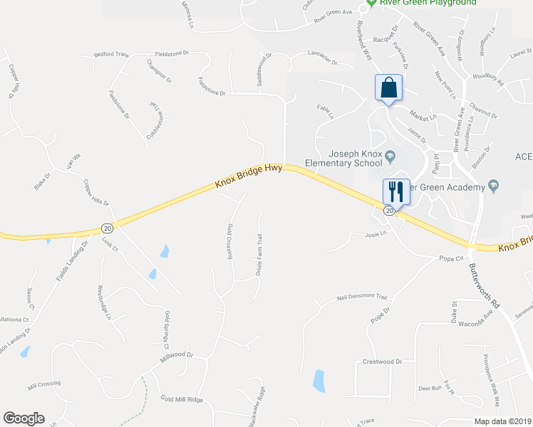 map of restaurants, bars, coffee shops, grocery stores, and more near 546 Oriole Farm Trail in Canton