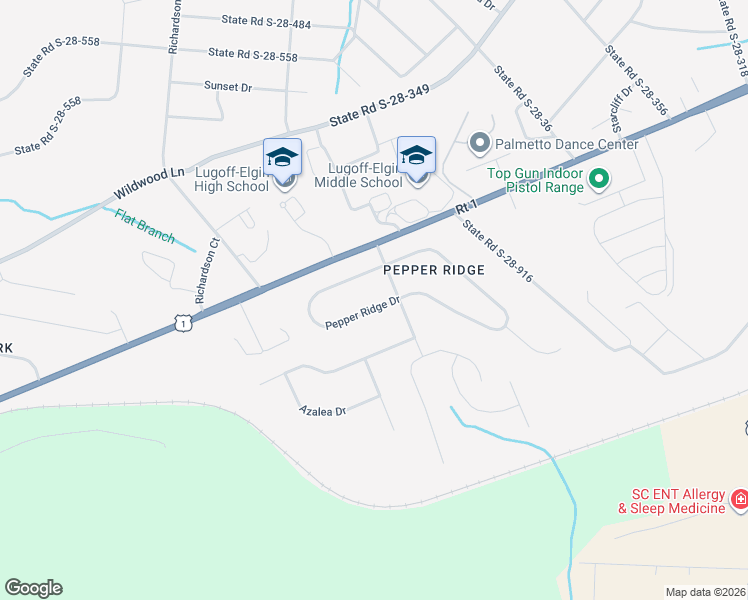 map of restaurants, bars, coffee shops, grocery stores, and more near 1102 Pepper Ridge Drive in Lugoff
