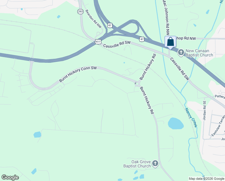 map of restaurants, bars, coffee shops, grocery stores, and more near 23 Widgeon Way Southwest in Cartersville